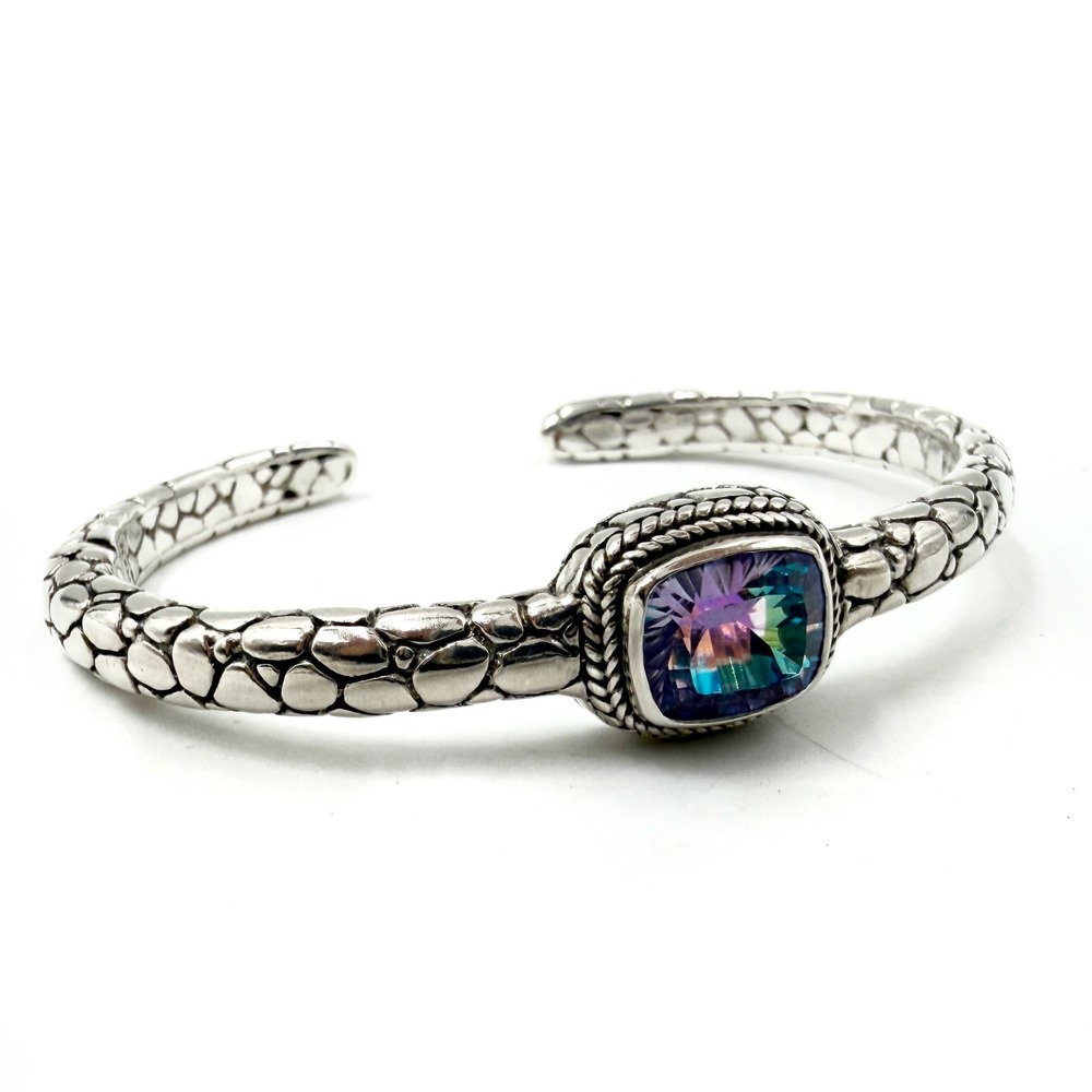 Sarda Cuff Bracelet Love One Another Silver CZ Pebble Textured Artisan
